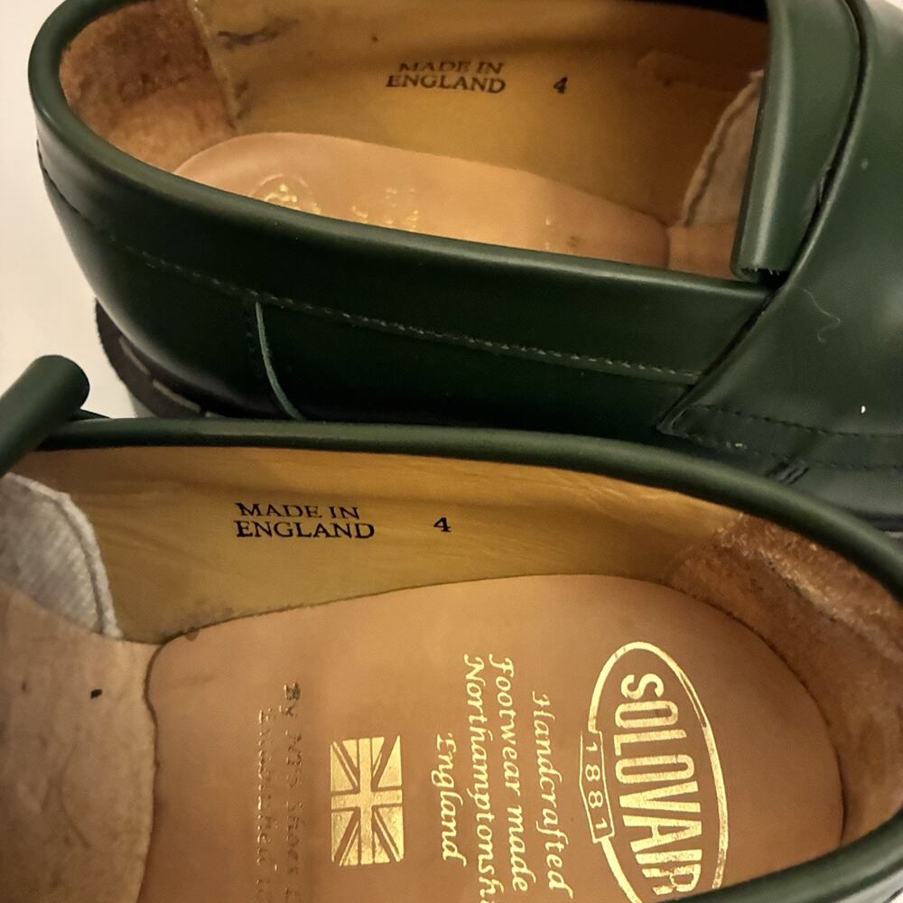 Solovair Green Hi-Shine Tassel Loafers Made in England US 6.5 UK 4 MIE New $200 - Picture 6 of 13
